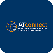 ATconnect logo with the text ‘Unlocking a world of assistive technology’ on a blue background.