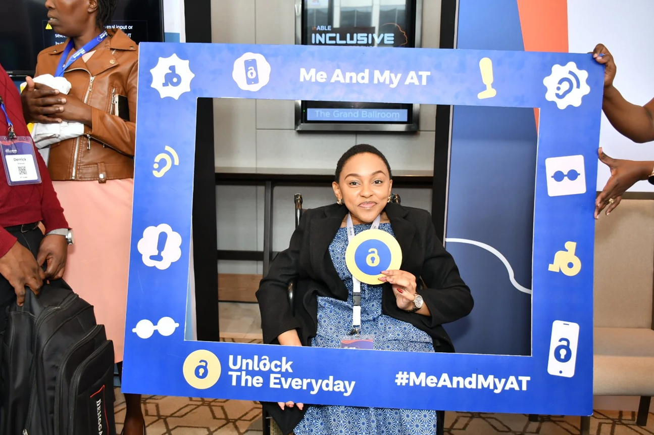 Mumsie Odirile at the Inclusive Africa Conference 2025 joins the #MeAndMyAT challenge, celebrating World Day for Assistive Technology.