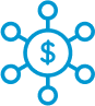 lue icon showing a central dollar symbol connected to surrounding nodes