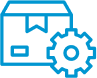 Blue icon of a package box with a gear symbol