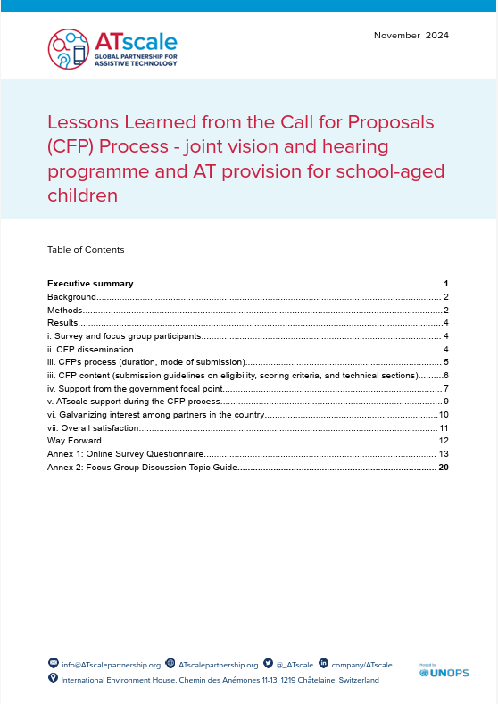 Lessons learned from school-age vision and hearing programme Call for Proposals (CFP) process