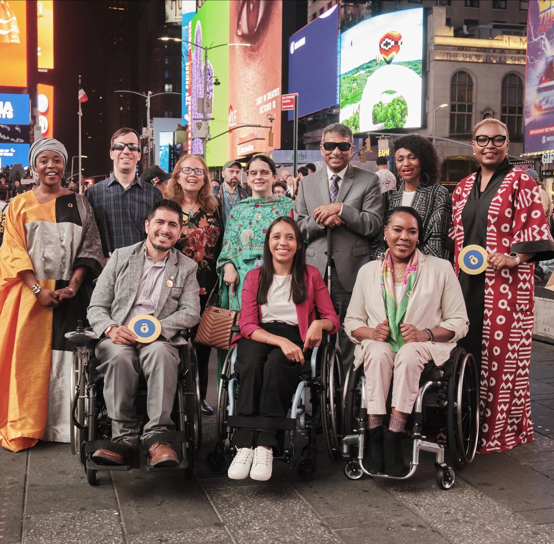 Campaigners take over Times Square on 23 September 2024 to call on decision-makers gathering for the United Nations General Assembly to prioritise policies that will improve the lives of hundreds of millions of people, including those with disabilities.